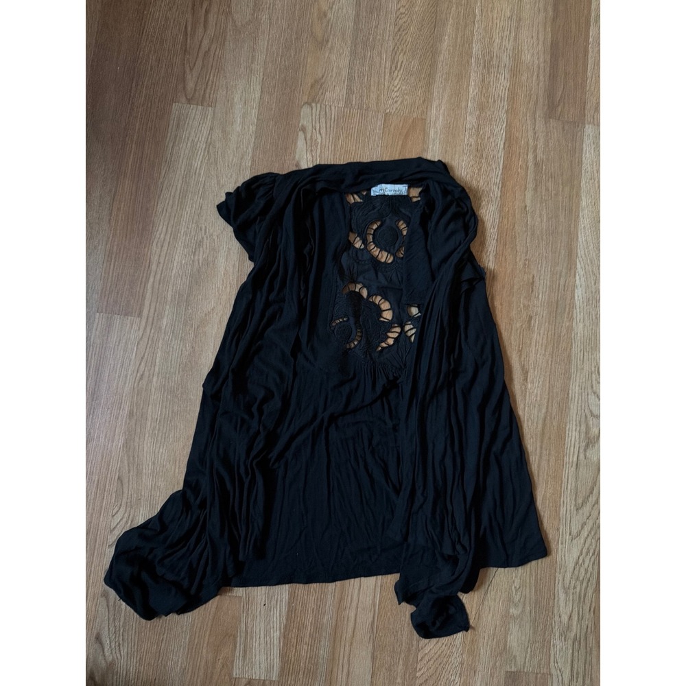 On Carnaby Black Short Sleeve Open Front Cardigan Floral Crochet Lace Back Small